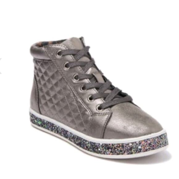 Steve Madden Girls JCarlson High-Top Sparkle Sole Silver Sneaker Size 2 - Picture 1 of 14